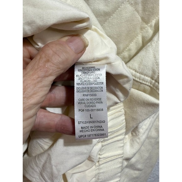 Democracy Quilted Cream Utility Jacket Size L Drawstring Collar Zip Front - Picture 4 of 7